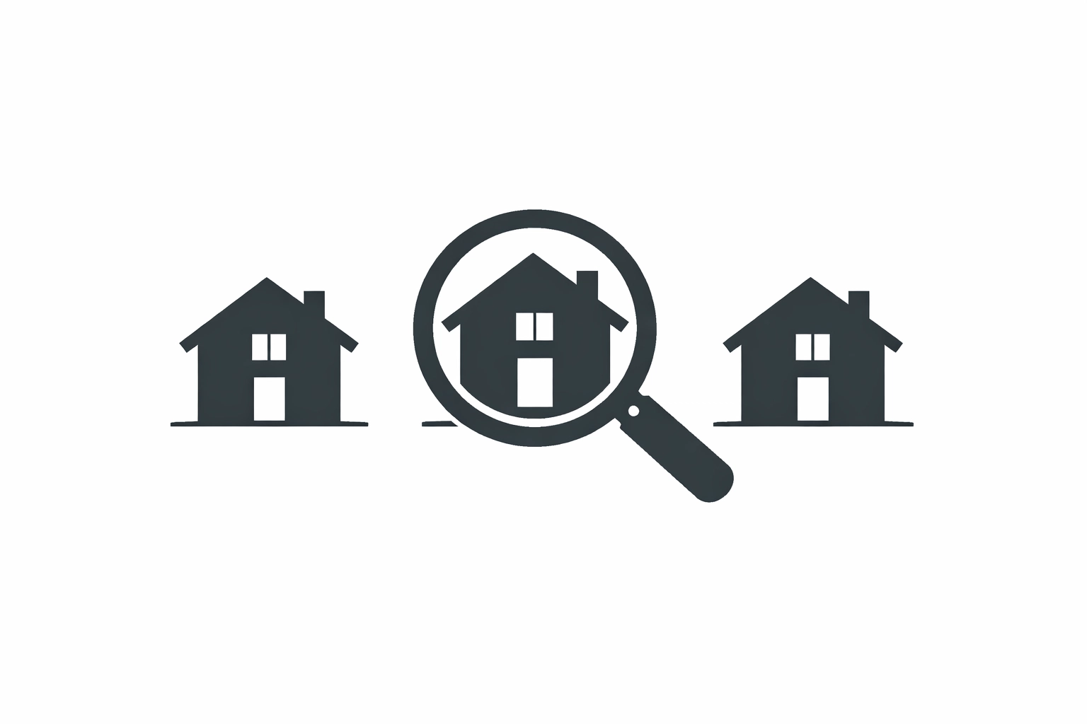 Magnifying glass over house icons representing buyer scrutiny in the 2026 Portland real estate market.